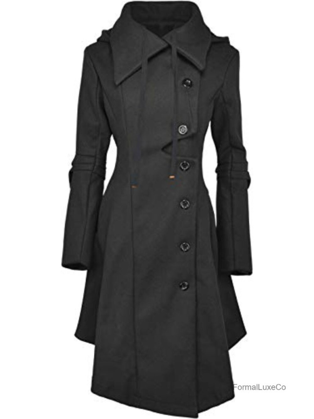 Gothic Victorian Hooded Trench Coat Thick Winter Lapel Pea Coat Outwear
